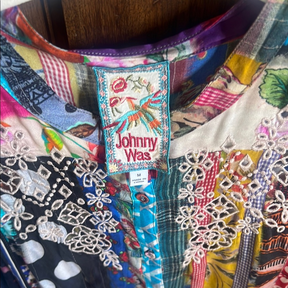 Johnny Was Eyelet Multicolor Patchwork Blouse - image 2